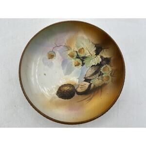 Antique Nippon Morimura Hand Painted Footed Bowl Hazelnut Pinecone RARE!